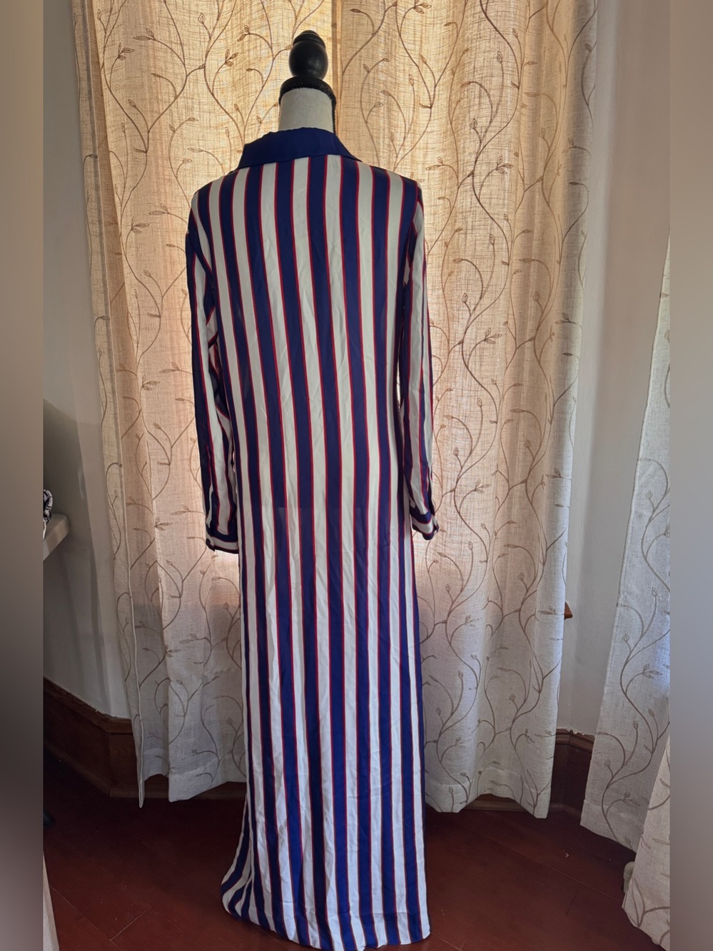 Alice + Olivia Blue, White & Red Striped Maxi Shirt Dress - Picture 4 of 5